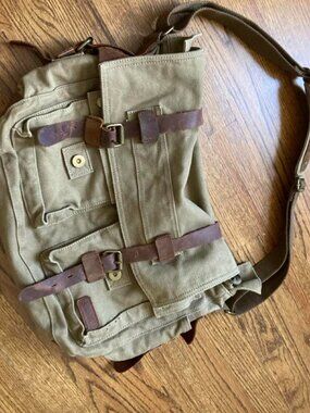 Army Green Olive Canvas Messenger Bag